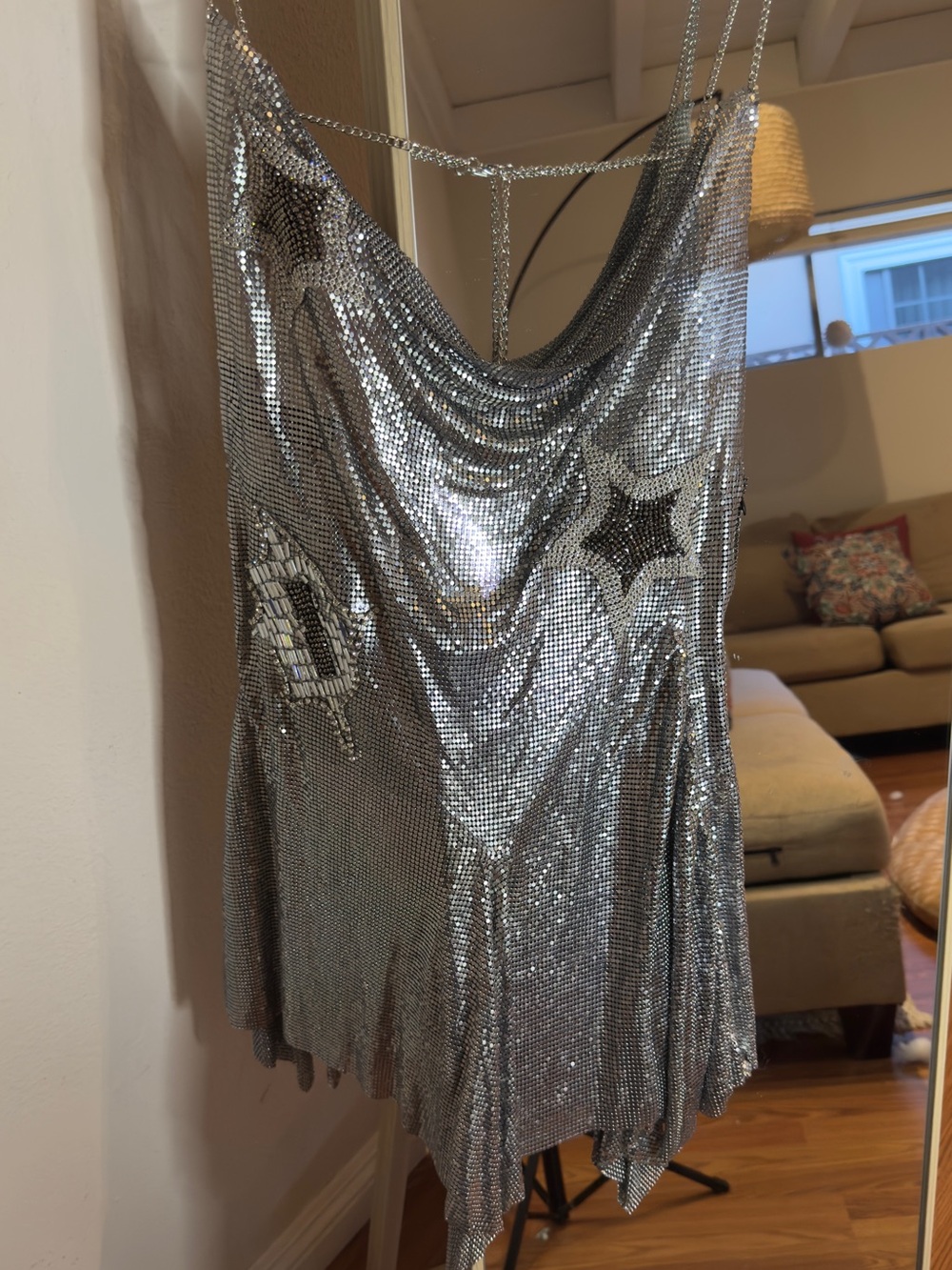 Dolls Kill Darker Wavs Silver Metallic Sequin Draped Mini Dress - Picture 6 of 8